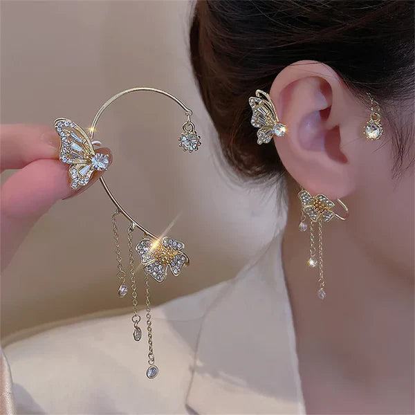 Aretes Mariposa pompón sin perforación (Oferta 2x1)