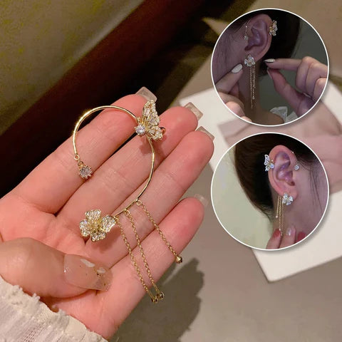 Aretes Mariposa pompón sin perforación (Oferta 2x1)
